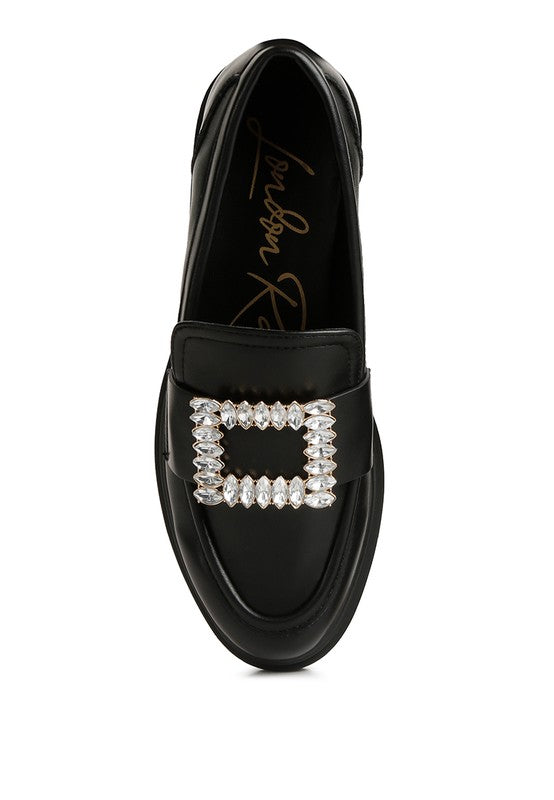PU Buckle Embellishment Loafers
