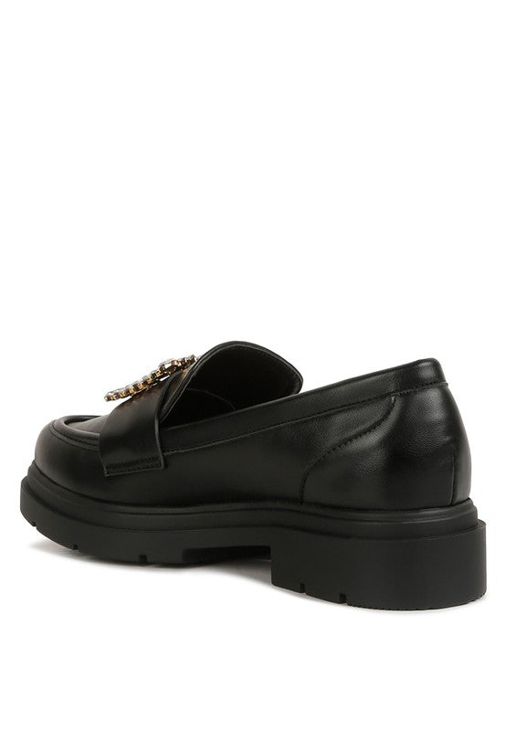 PU Buckle Embellishment Loafers