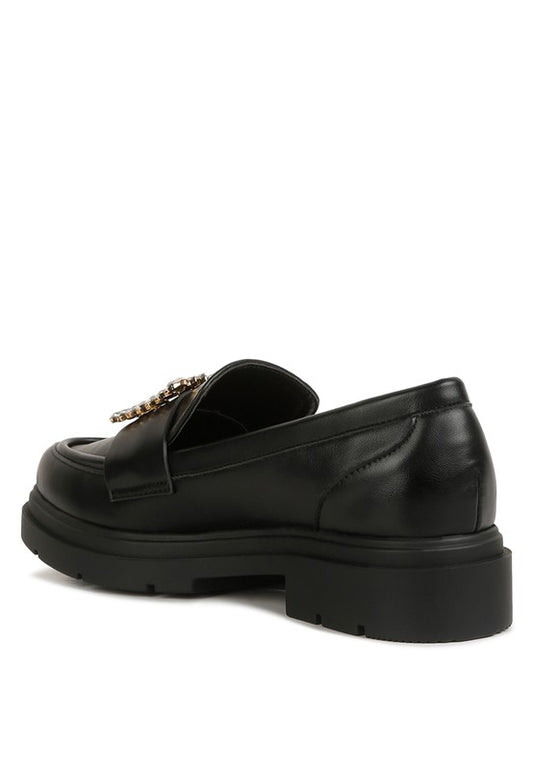 PU Buckle Embellishment Loafers