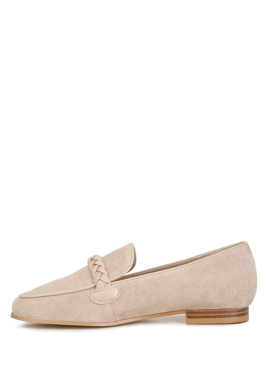 Suede Leather Braided Loafers