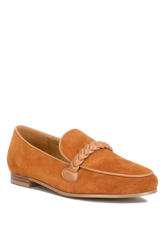 Suede Leather Braided Loafers