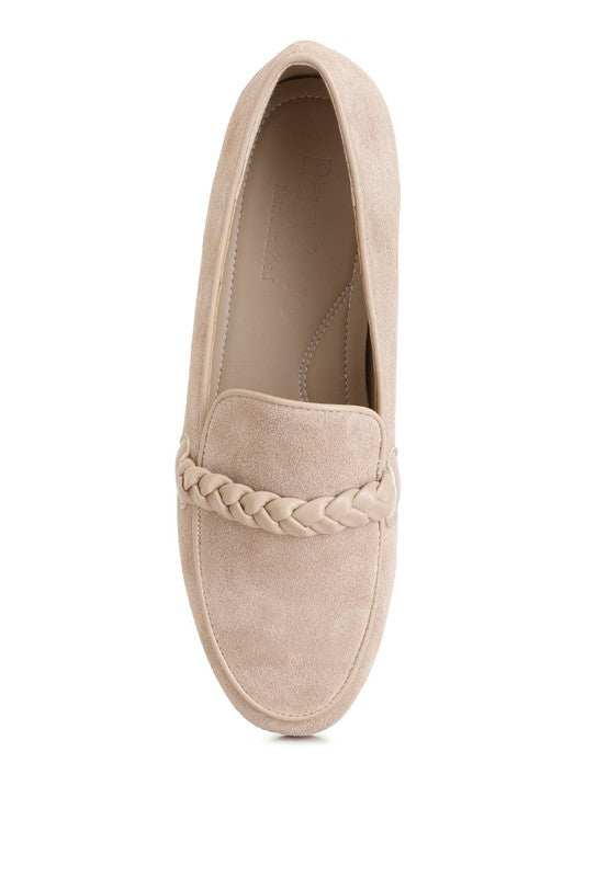 Suede Leather Braided Loafers