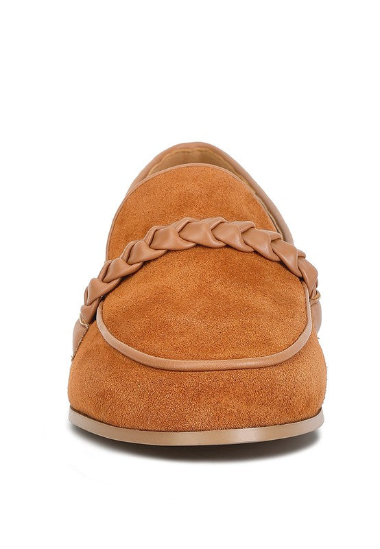 Suede Leather Braided Loafers