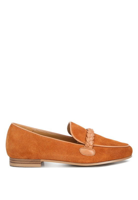 Suede Leather Braided Loafers