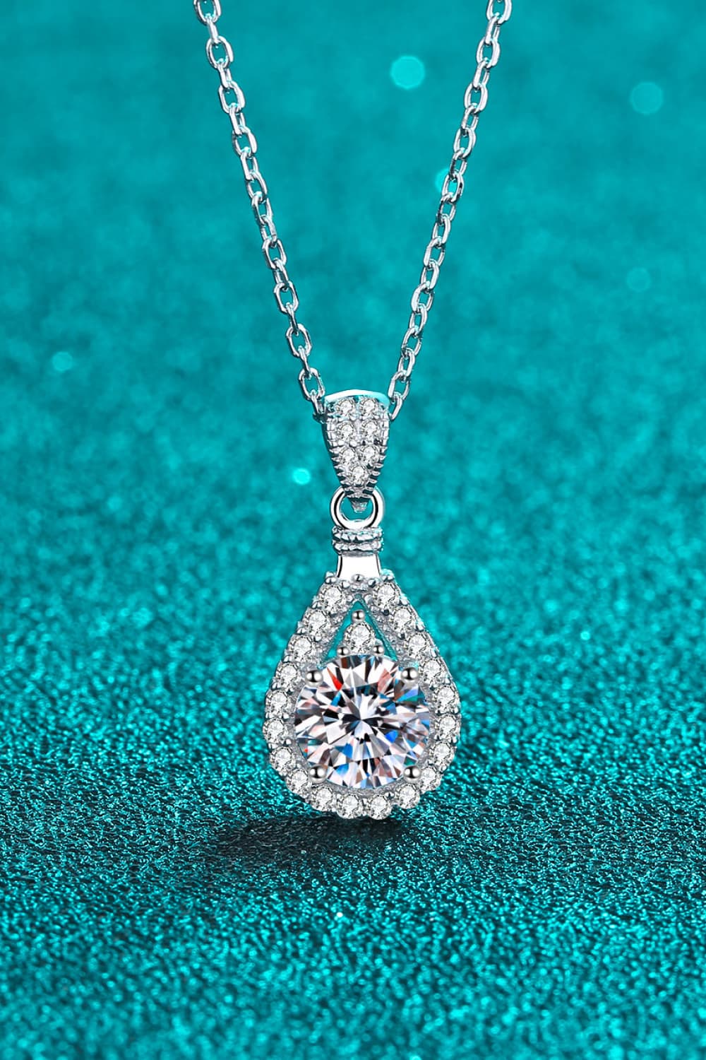 2 Carat Moissanite Teardrop Pendant Sterling Silver Necklace - alternate necklace view
