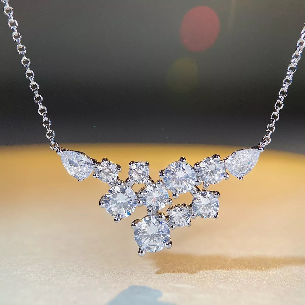 Sterling Silver Zircon Pendant Necklace in White - women's pendant necklace