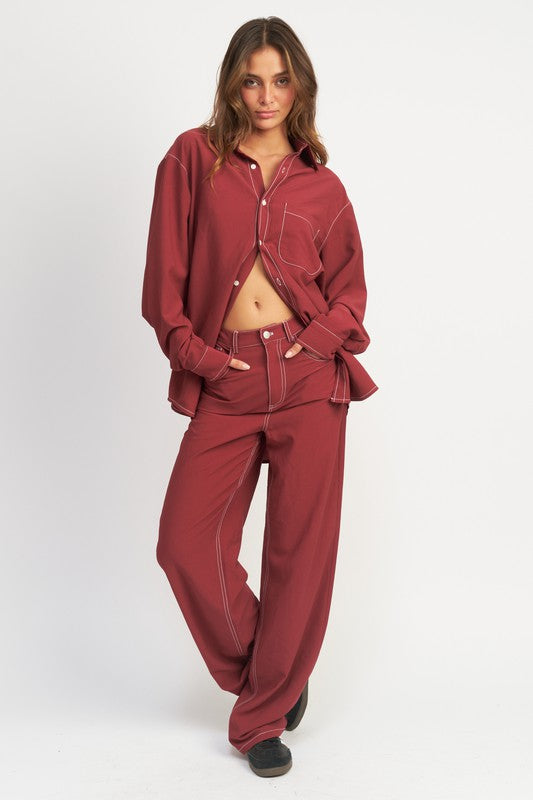 Contrast Stitching Pants