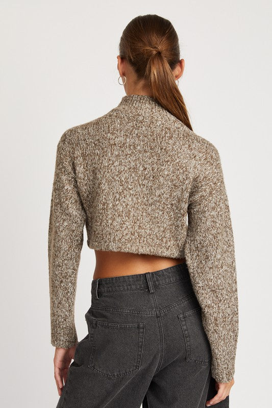 High Collar Knitted Cropped Sweater