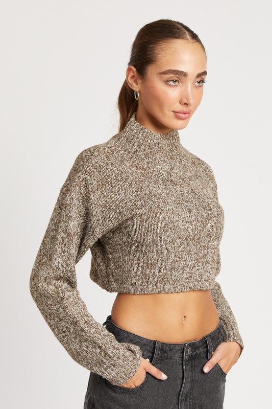 High Collar Knitted Cropped Sweater