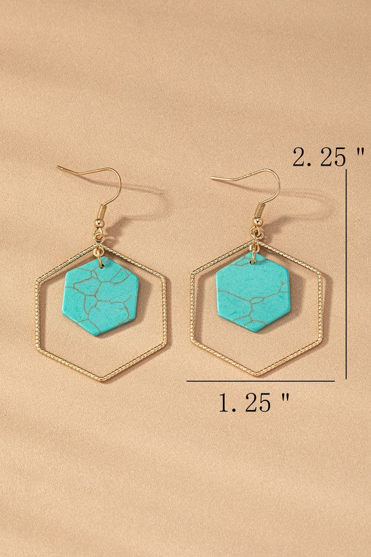 Hexagon Stone Hoop Earrings