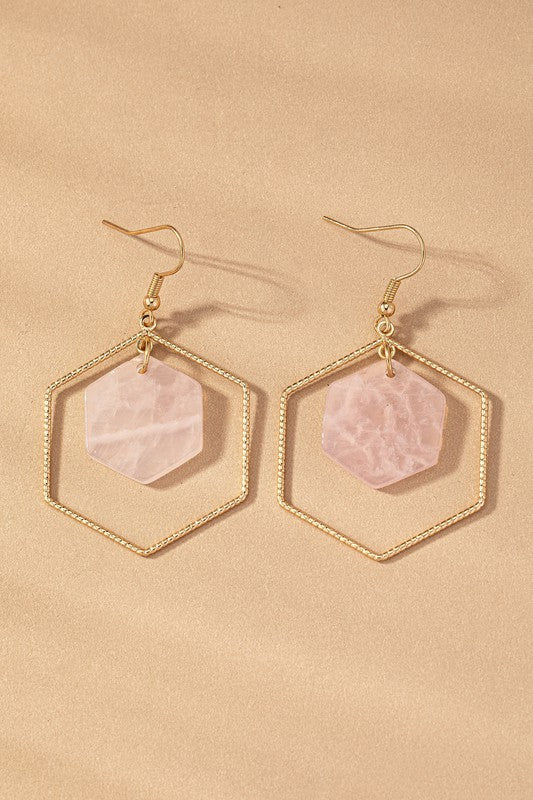 Hexagon Stone Hoop Earrings