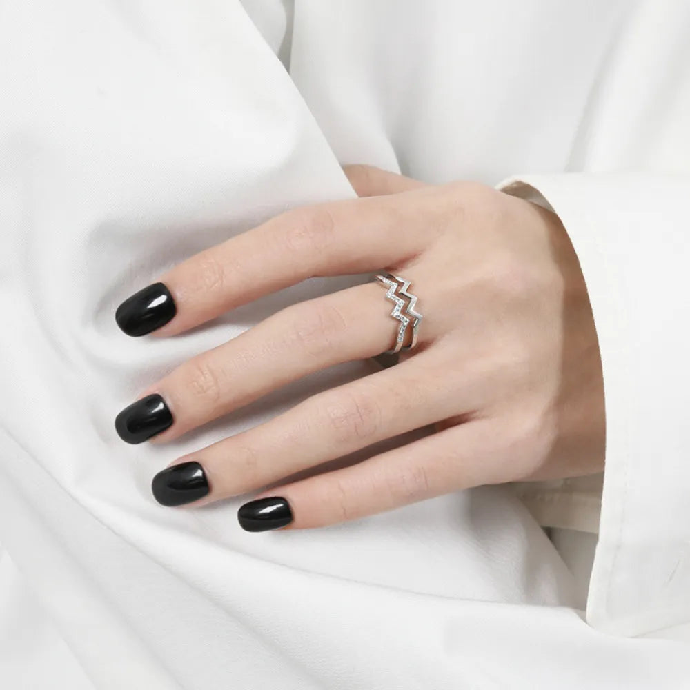 Wave Shape Inlaid Zircon Open Ring in Rose Gold - women's open ring