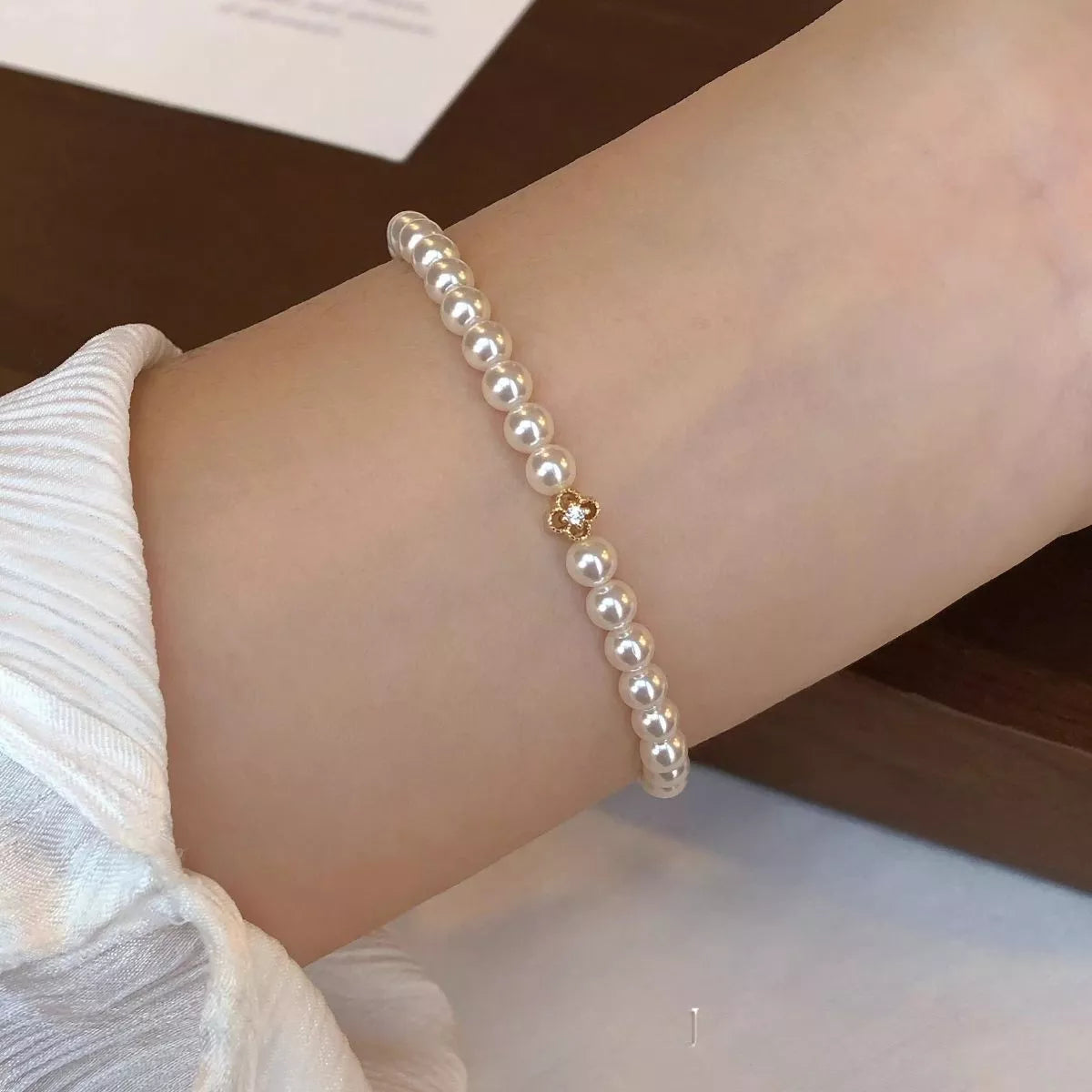 Floral Pearl Beaded Bracelet - alternate jewelry view
