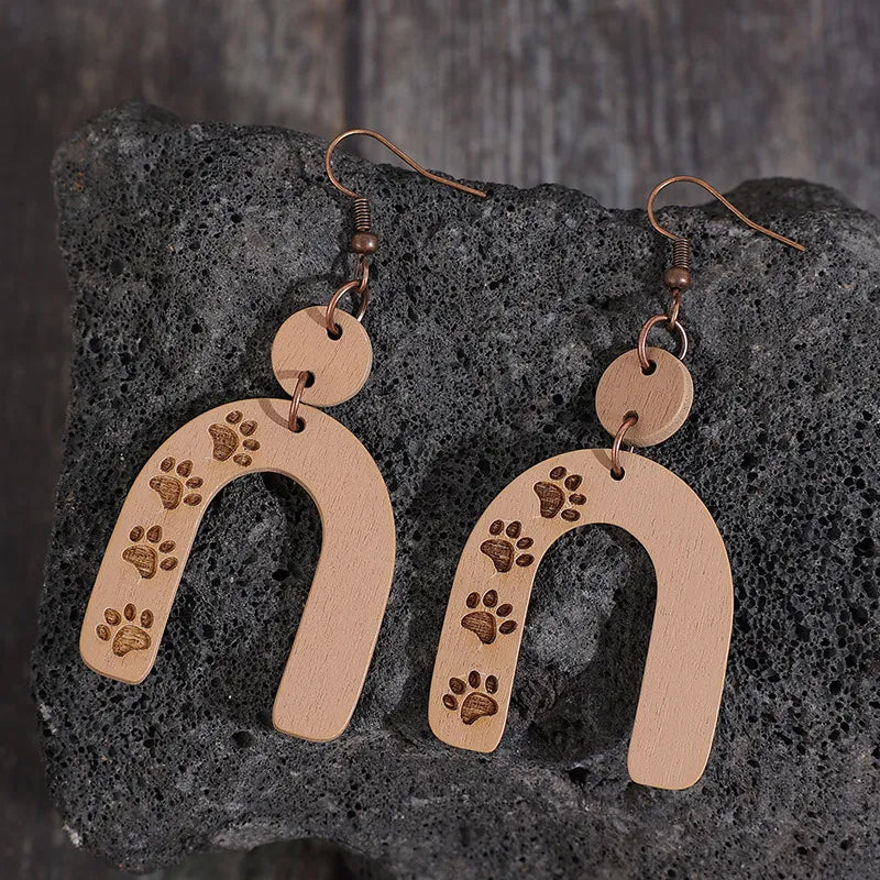 Geometric Shape Wooden Earrings - alternate earring view