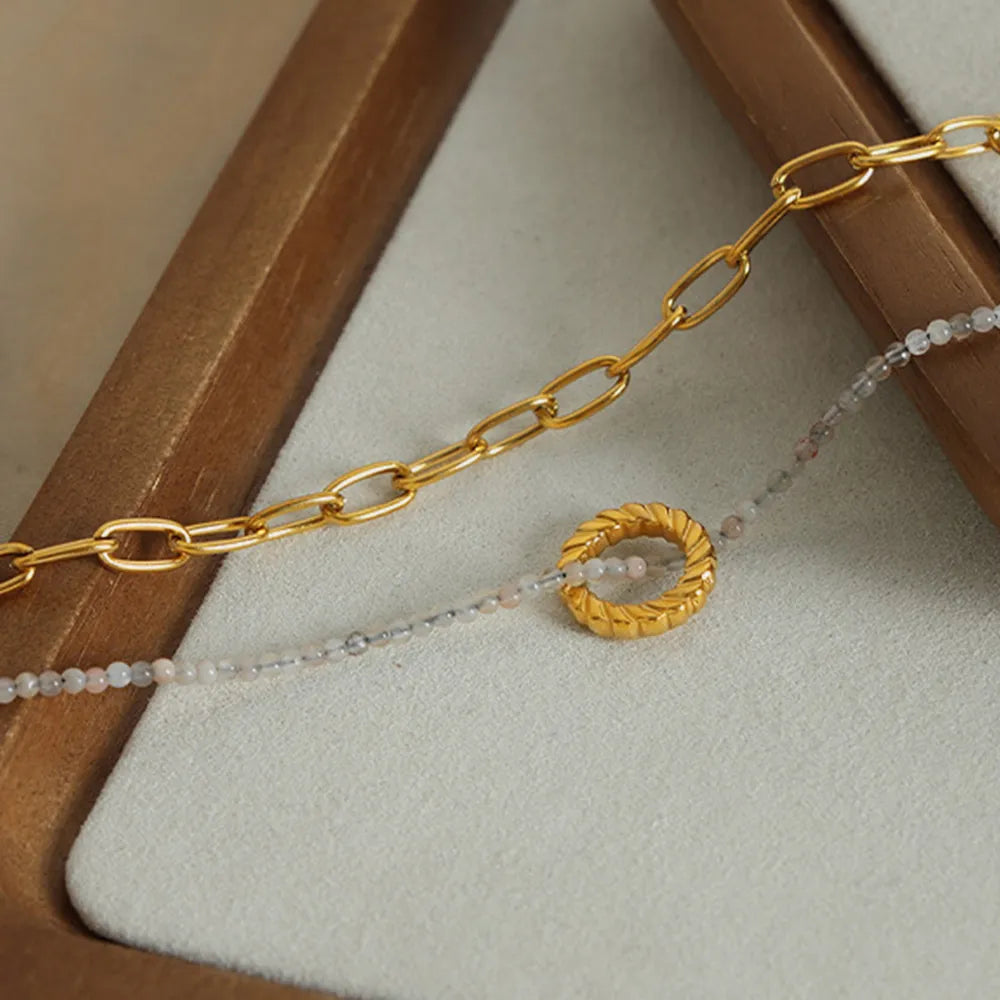 Beaded Double-Layered Titanium Steel Necklace - alternate necklace view