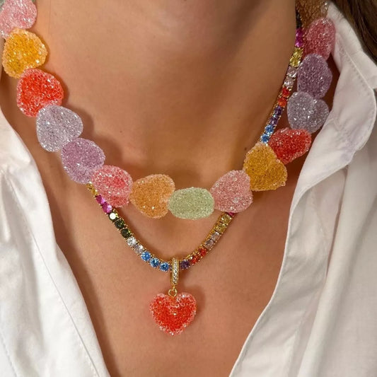 Colorful Resin Heart Necklace in Multicolor - women's necklace