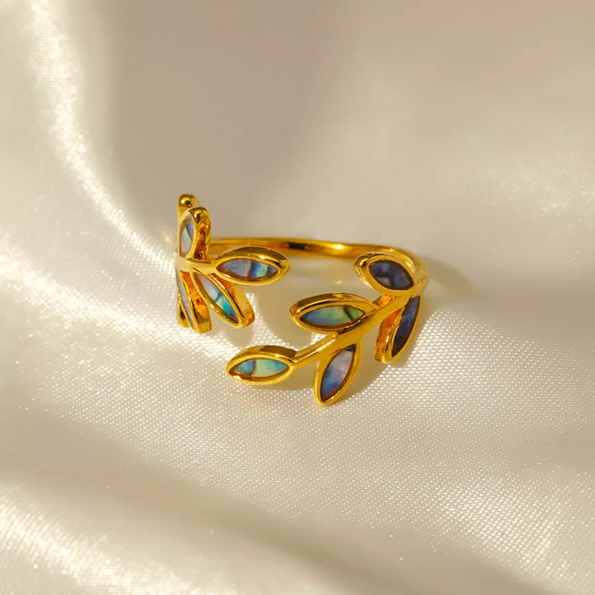 18K Gold-Plated Resin Leaf Bypass Ring - alternate ring view