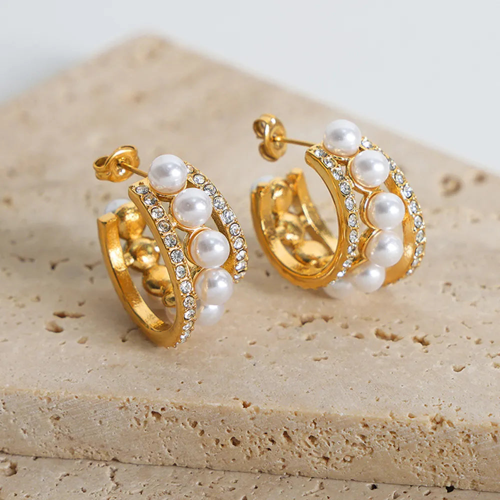 Pearl Titanium Steel C-Hoop Earrings - alternate earring view