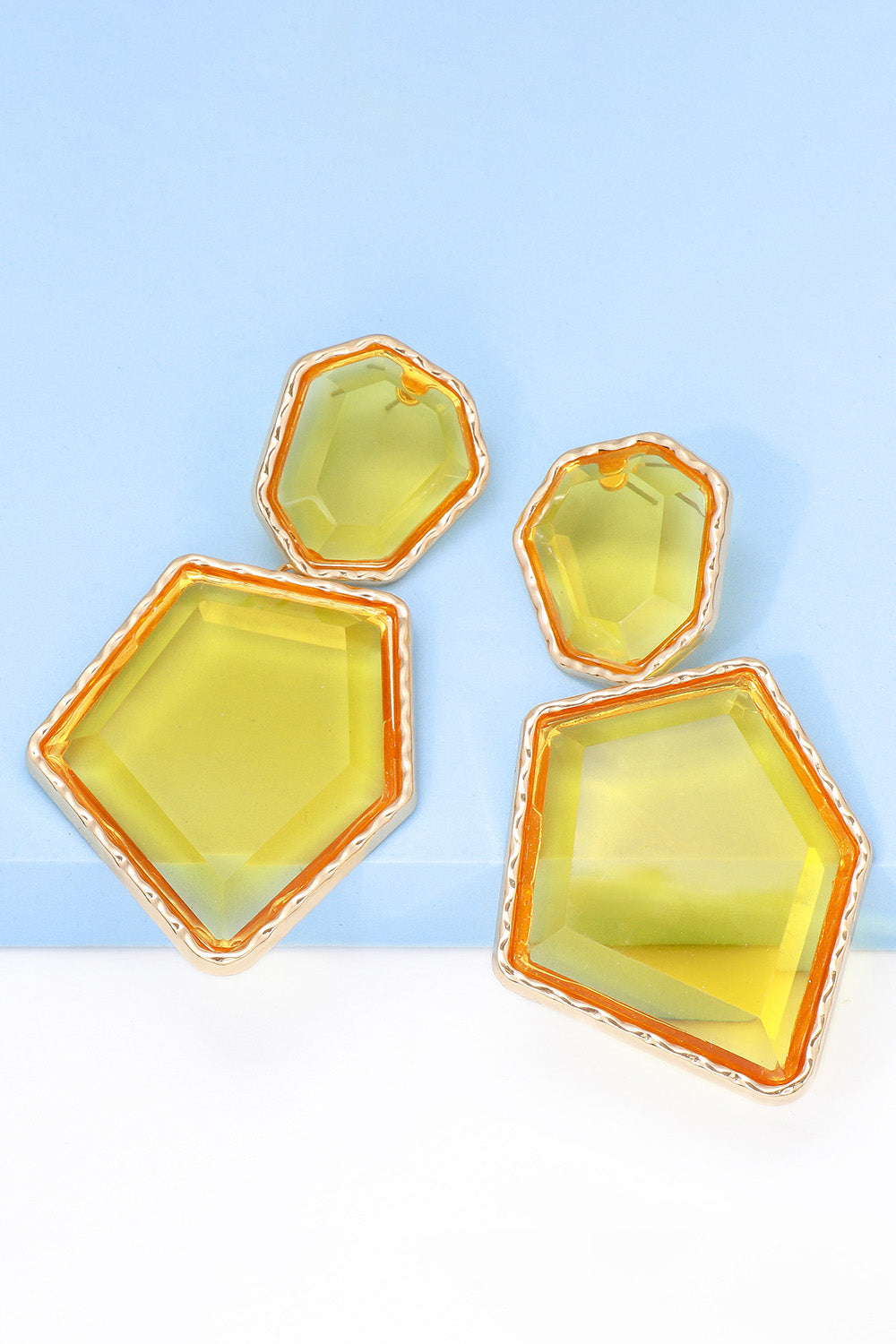 Geometric Shape Zinc Alloy Frame Resin Dangle Earrings - alternate earring view