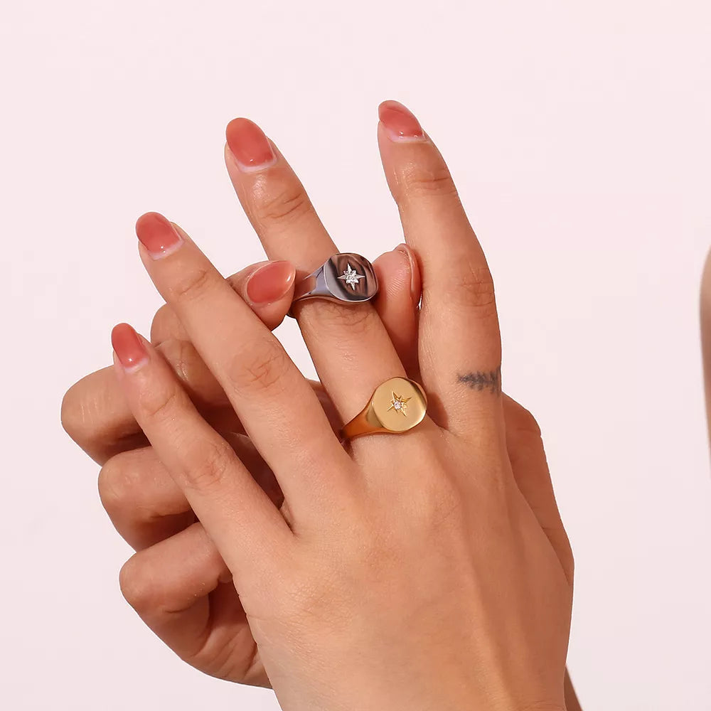 Minimalist North Star Signet Ring in Gold - women's signet ring