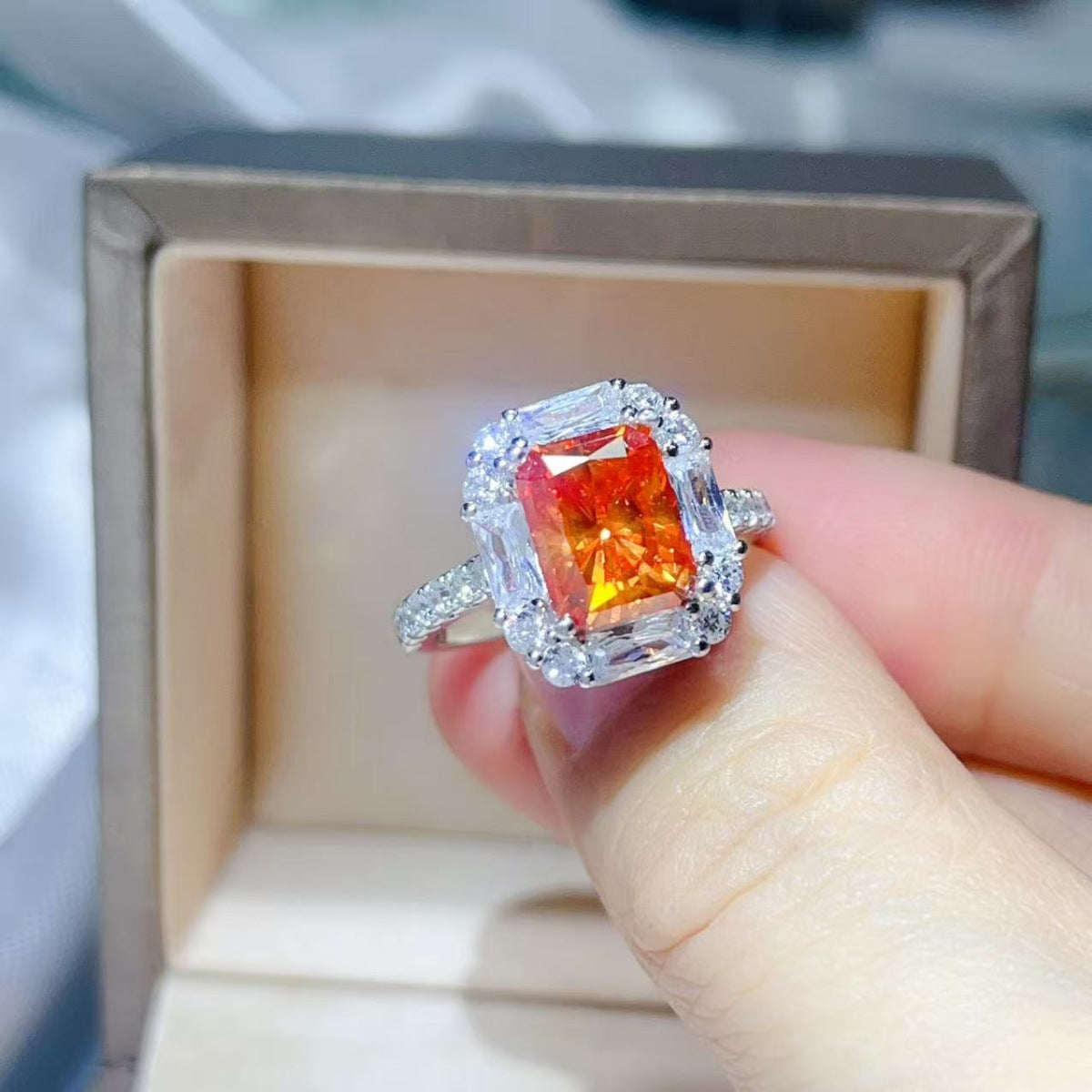 3 Carat Moissanite Sterling Silver Ring in Sherbet - women's ring