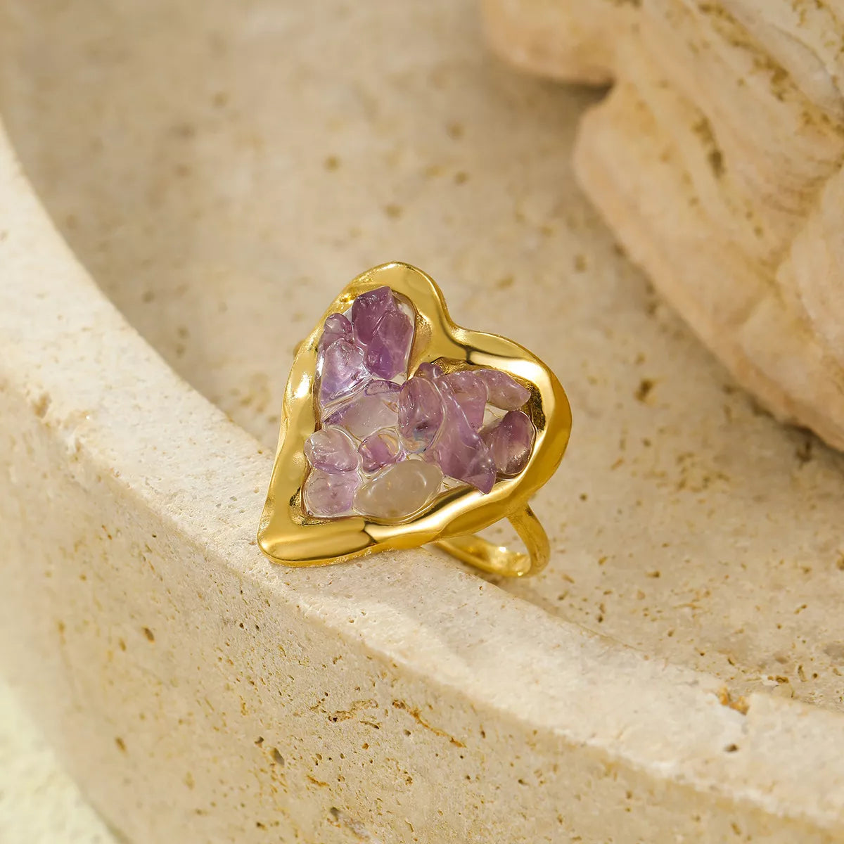 18K Gold-Plated Heart-Shaped Ring in Lilac - women's ring