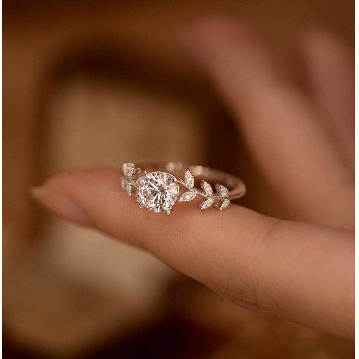 1 Carat Moissanite Sterling Silver Leaf Ring - alternate ring view