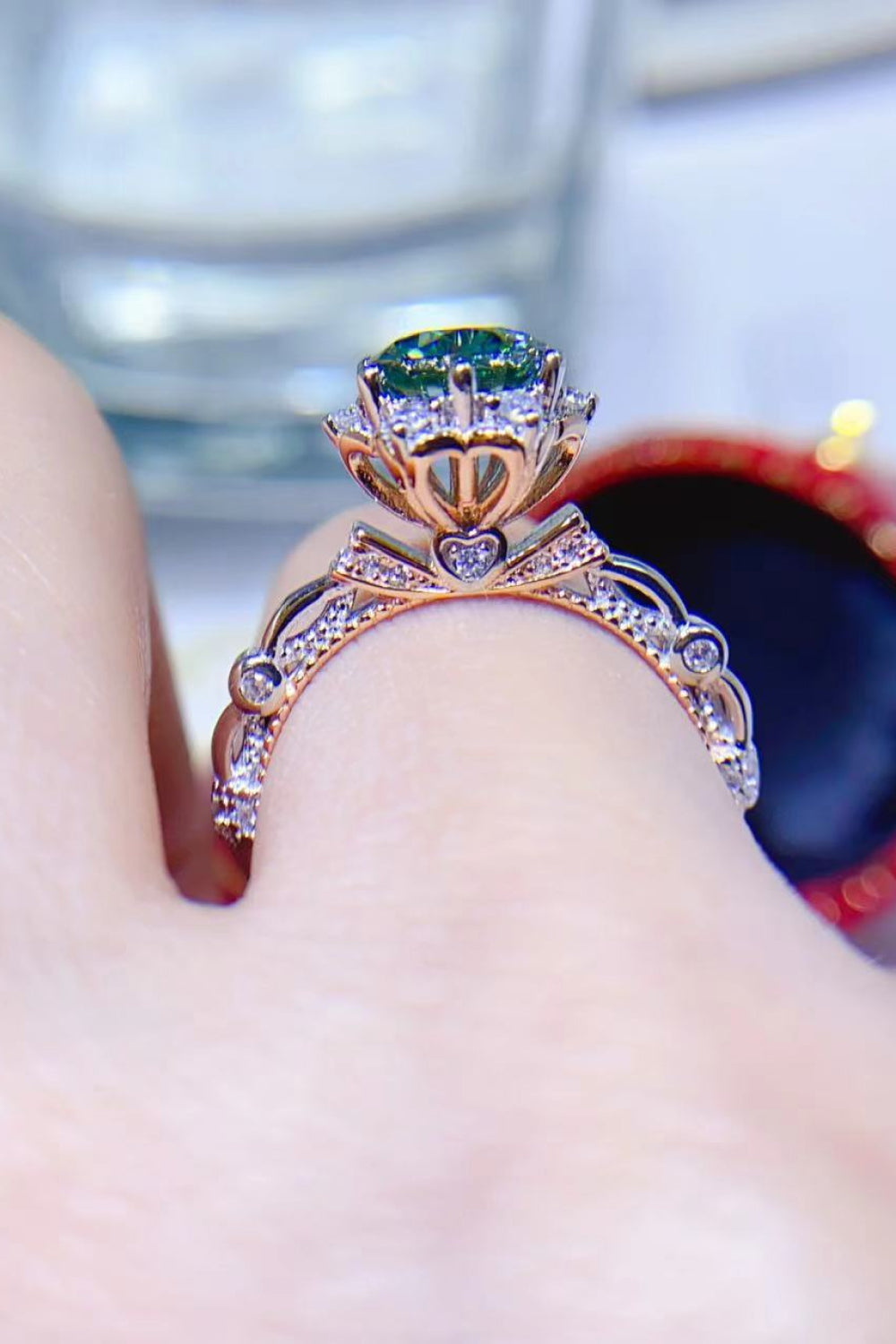 1 Carat Moissanite Sterling Silver Ring in Light Green - women's ring