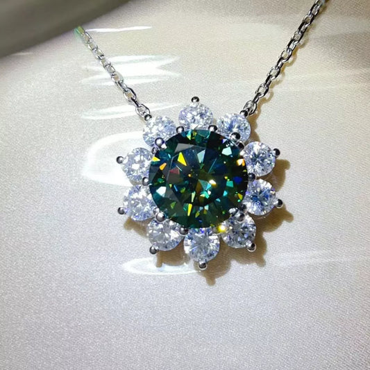 5 Carat Moissanite Sterling Silver Pendant Necklace in Dark Green - women's pendant necklace