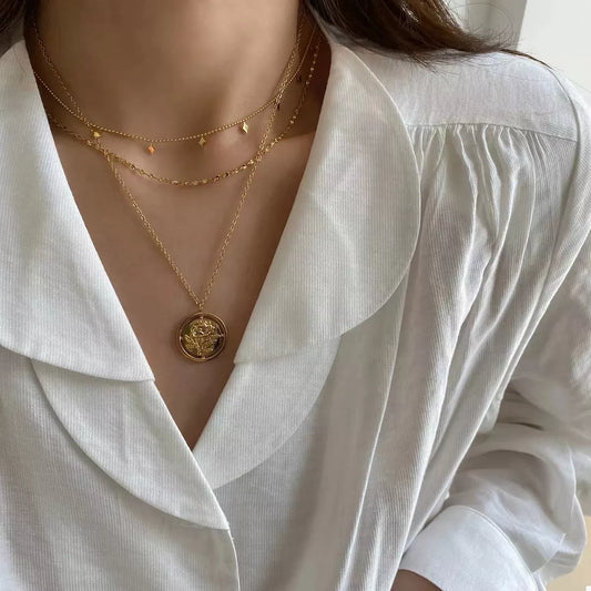 18K Gold-Plated Double Layered Necklace in Gold - women's layered necklace