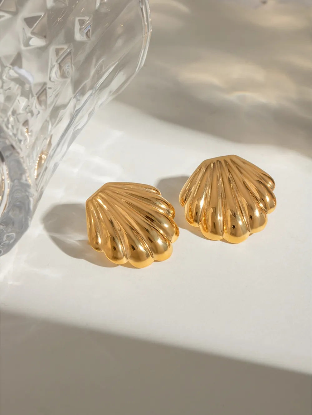 18K Gold-Plated Stainless Steel Shell Stud Earrings in Gold - women's stud earrings