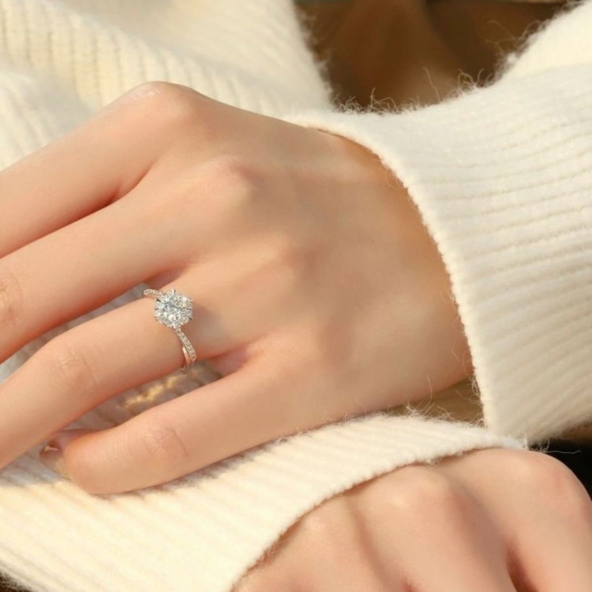 Moissanite Sterling Silver Ring in Silver - women's ring
