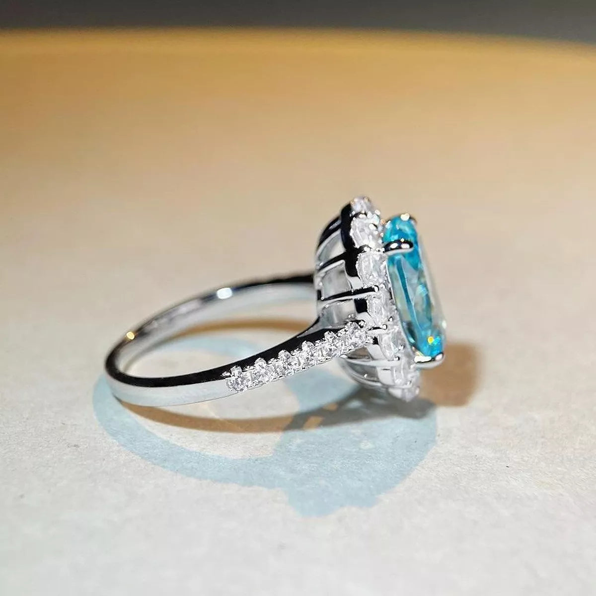 Sterling Silver Zircon Ring in Pastel Blue - women's ring