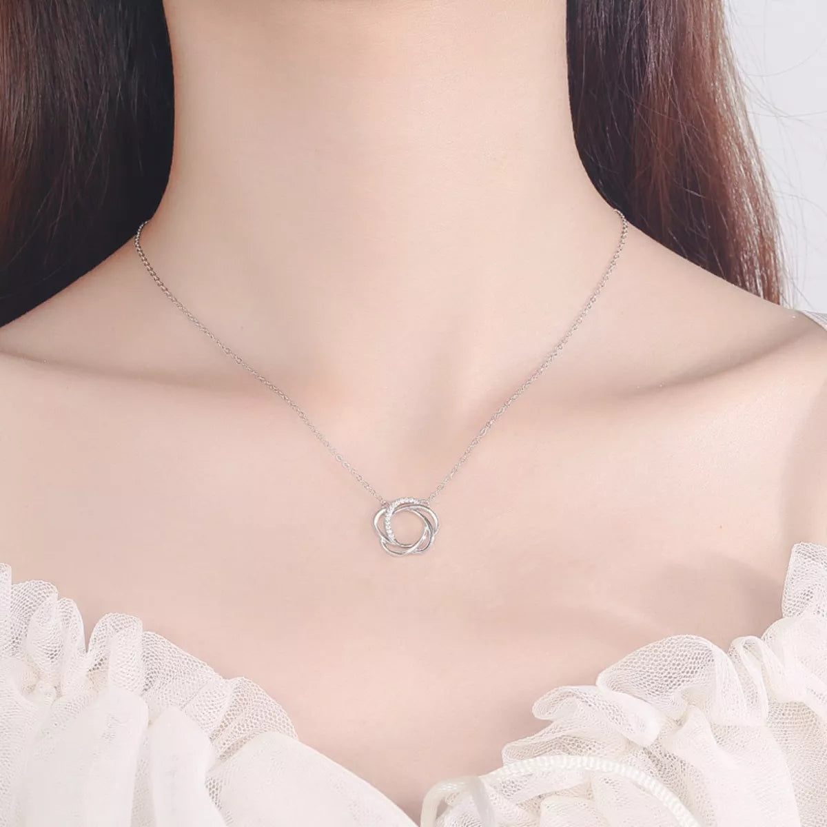 Sterling Silver Zircon Pendant Necklace - alternate necklace view