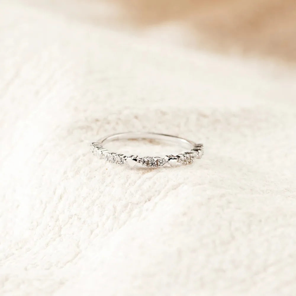 Sterling Silver Inlaid Zircon Ring in Silver - women's ring