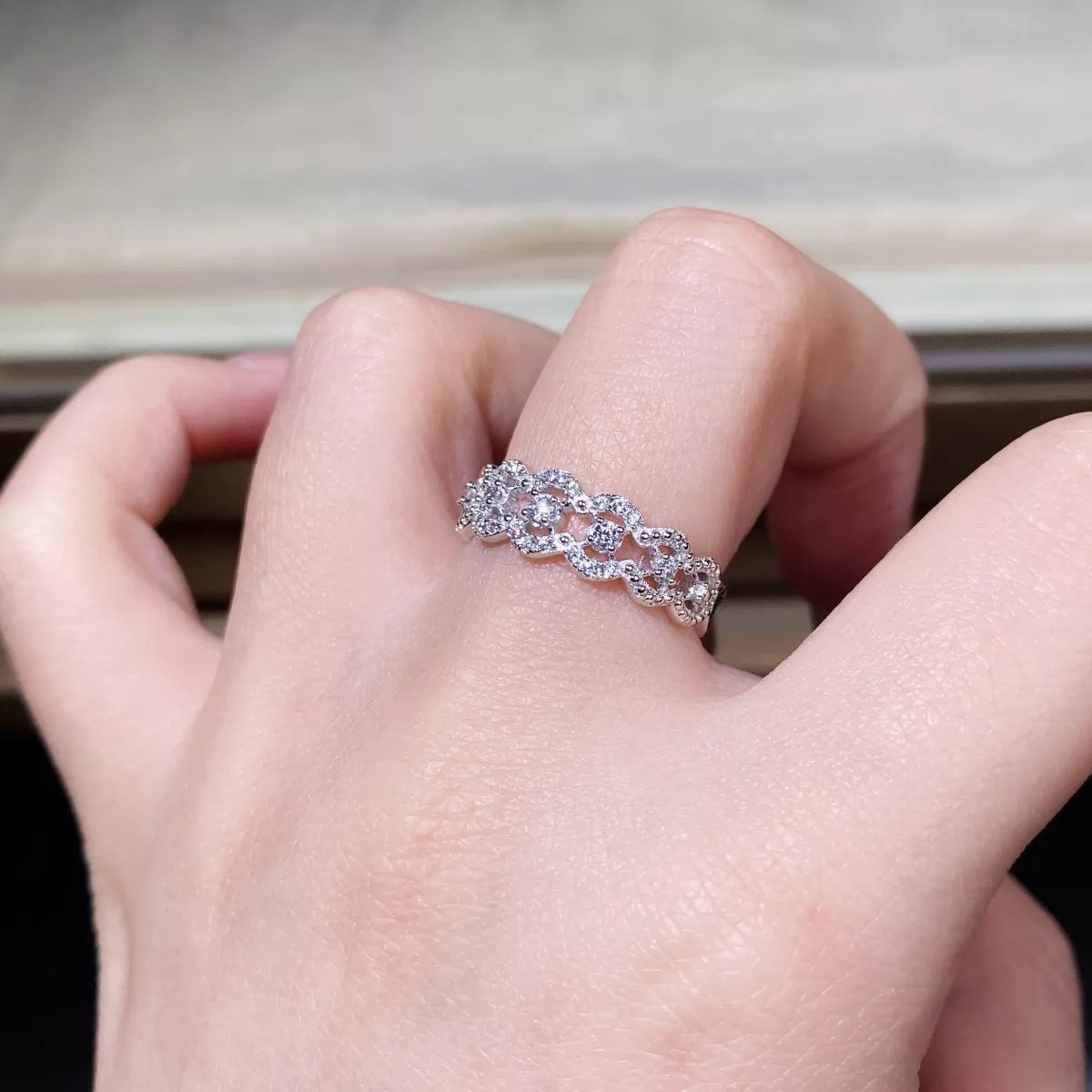 Sterling Silver Zircon Band Ring in Silver - women's band ring