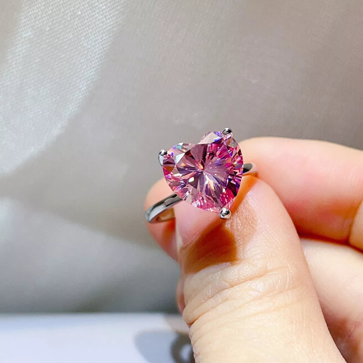 5 Carat Sterling Silver Moissanite Ring in Pink - women's ring