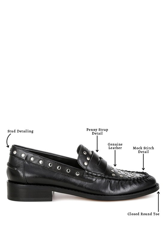 Studs Embellished Leather Loafers