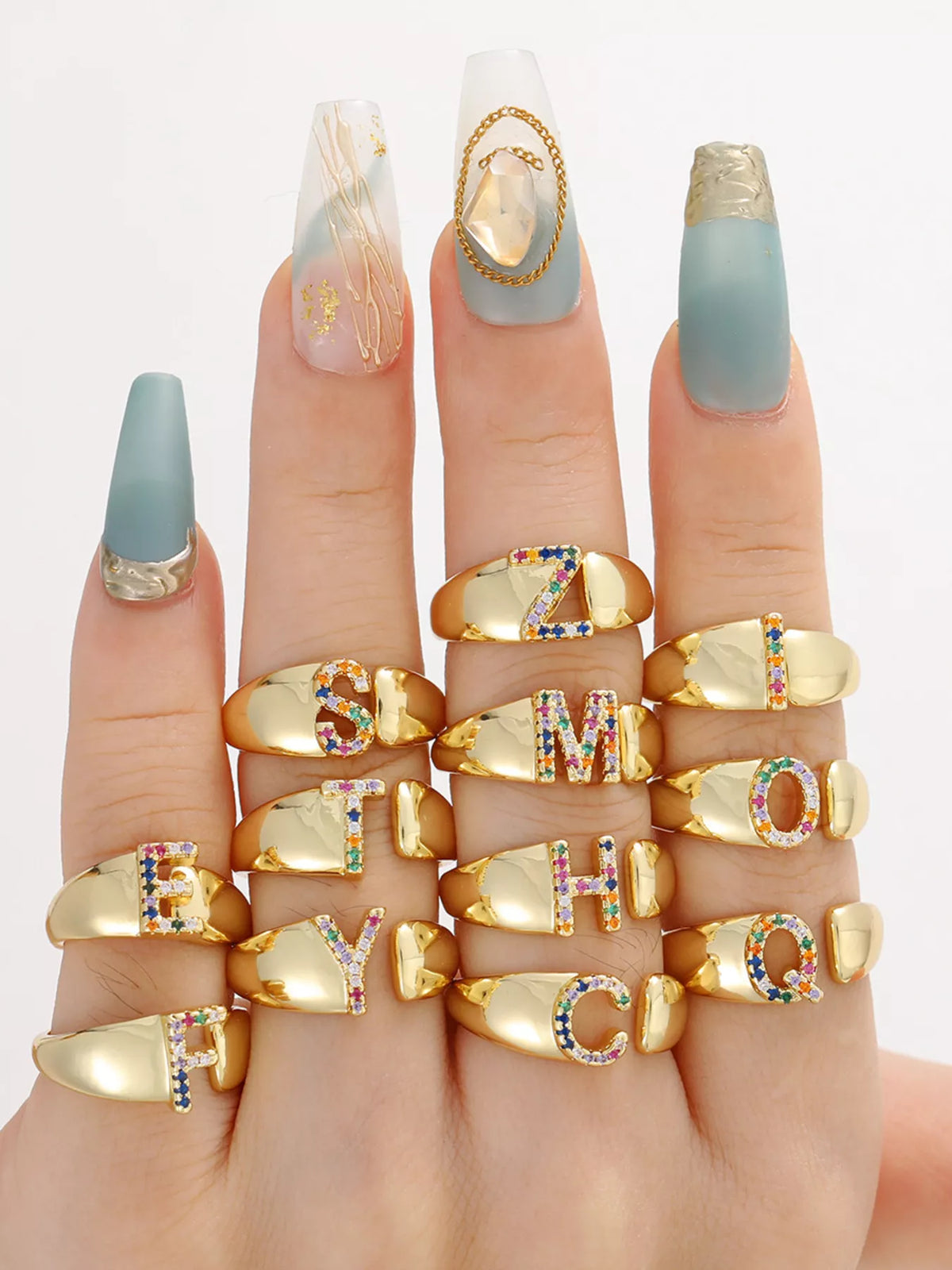 18K Gold-Plated Zircon Letter Ring in A - women's ring