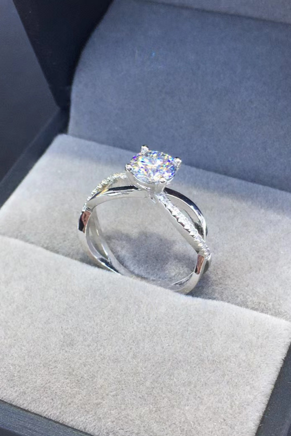 2 Carat Moissanite Crisscross Sterling Silver Ring in Silver - women's ring