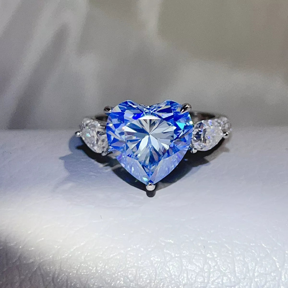 6 Carat Sterling Silver Moissanite Heart Ring in Blue - women's ring