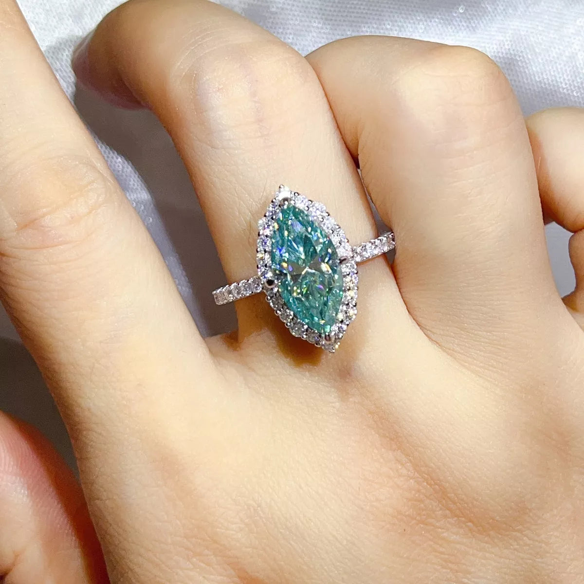 3 Carat Sterling Silver Moissanite Ring in Turquoise - women's ring
