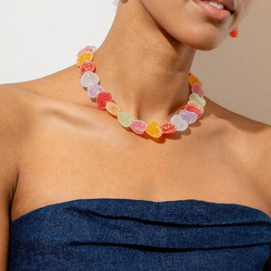 Colorful Resin Heart Necklace in Strawberry - women's necklace