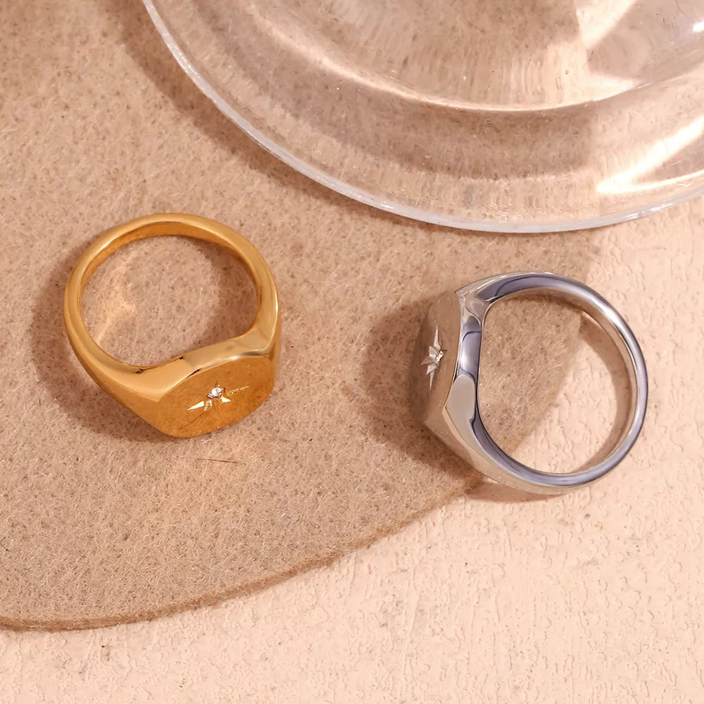 Minimalist North Star Signet Ring in Silver - women's signet ring