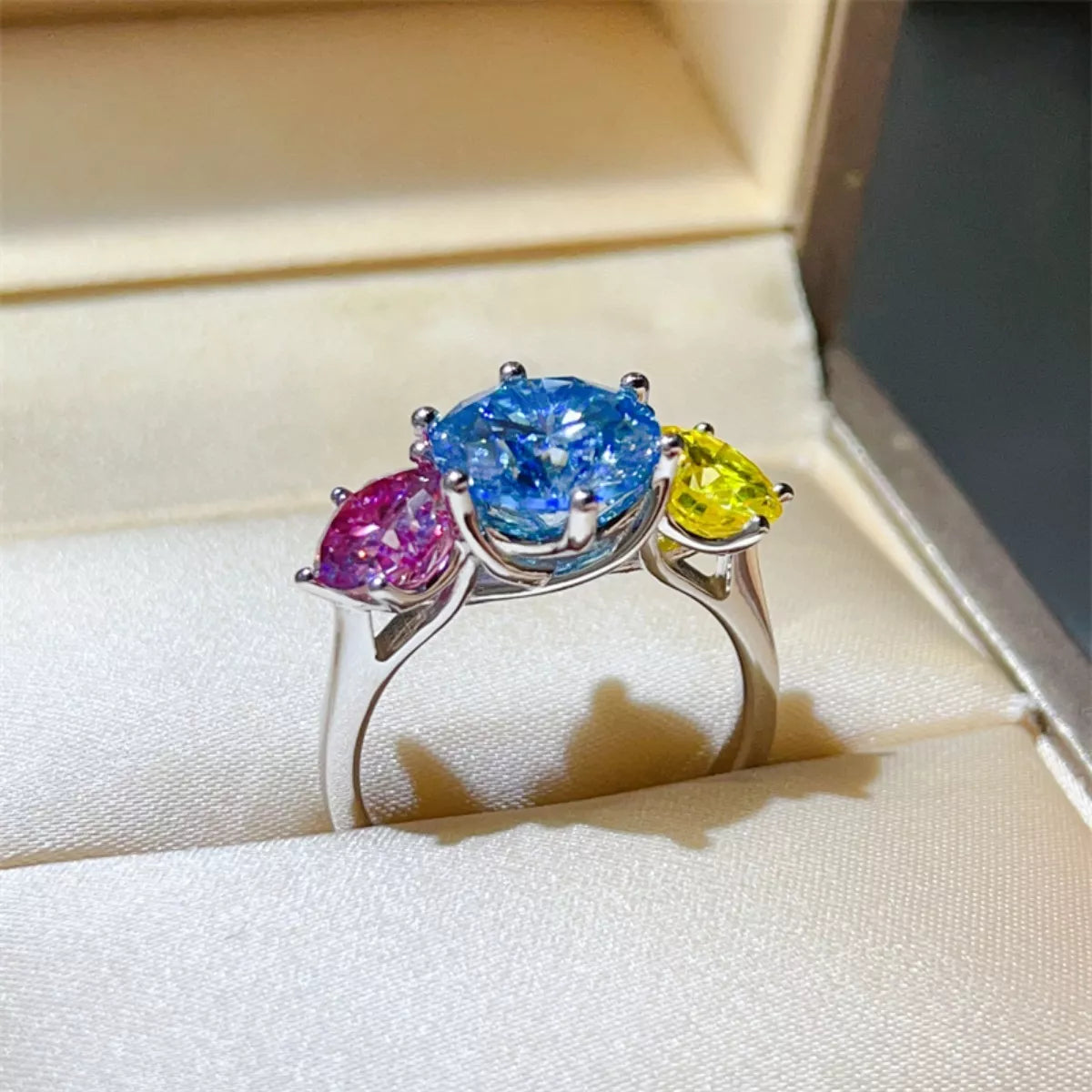 5 Carat Moissanite Sterling Silver Ring in Colorful - women's ring