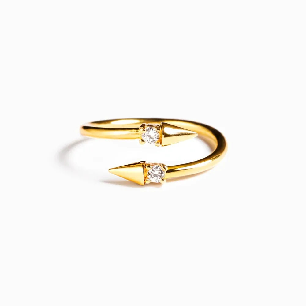 Sterling Silver Inlaid Zircon Bypass Ring in Gold - women's ring