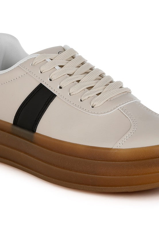 Faux Leather Lace-Up Sneakers