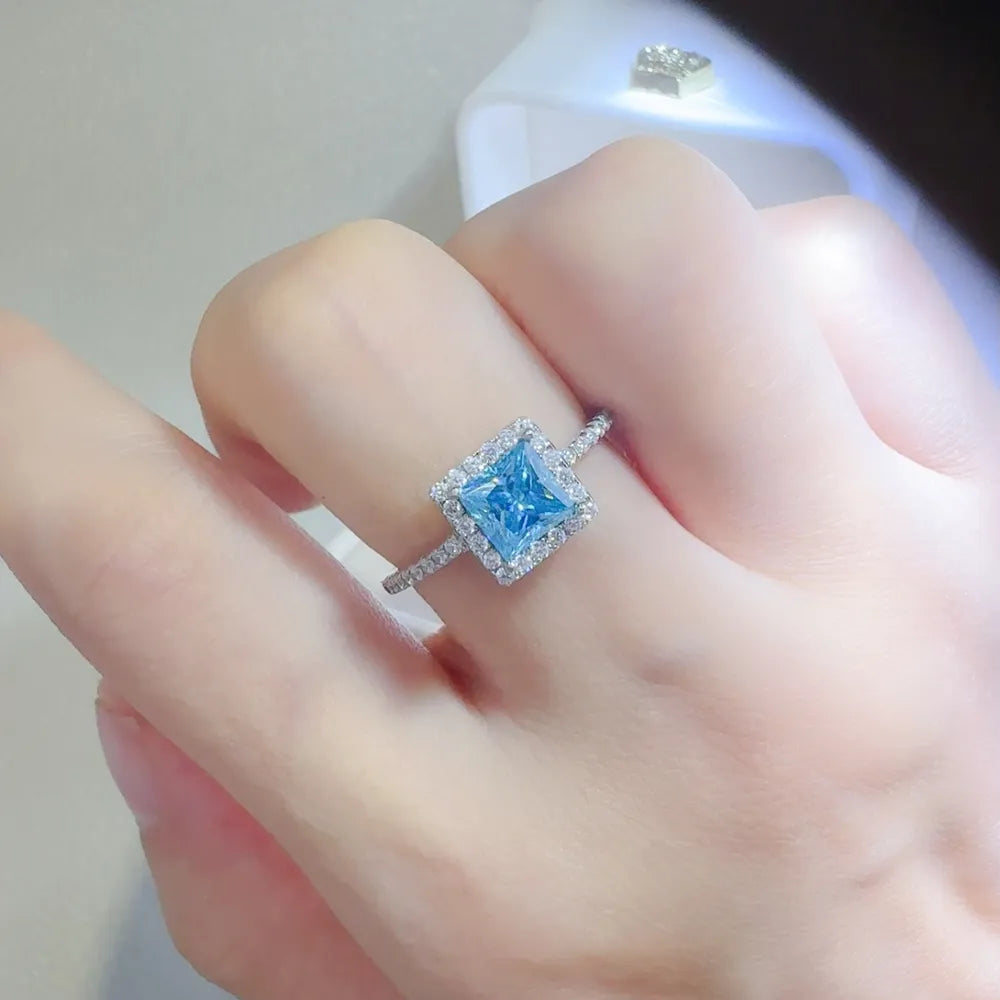 2 Carat Moissanite Sterling Silver Square Shape Ring in Silver - women's ring