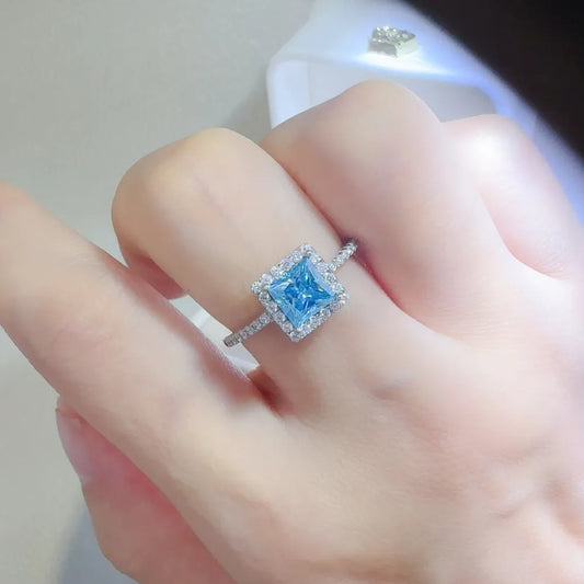 2 Carat Moissanite Sterling Silver Square Shape Ring in Silver - women's ring