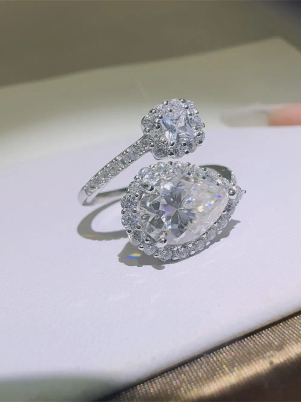 2 Carat Moissanite Sterling Silver Bypass Ring - alternate ring view